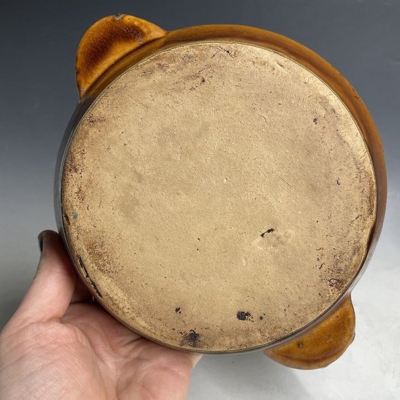 Antique Pottery Yellow Ware Glazed Handled Pie Plate Pan Primitive Glazed Rustic - Picture 14 of 16